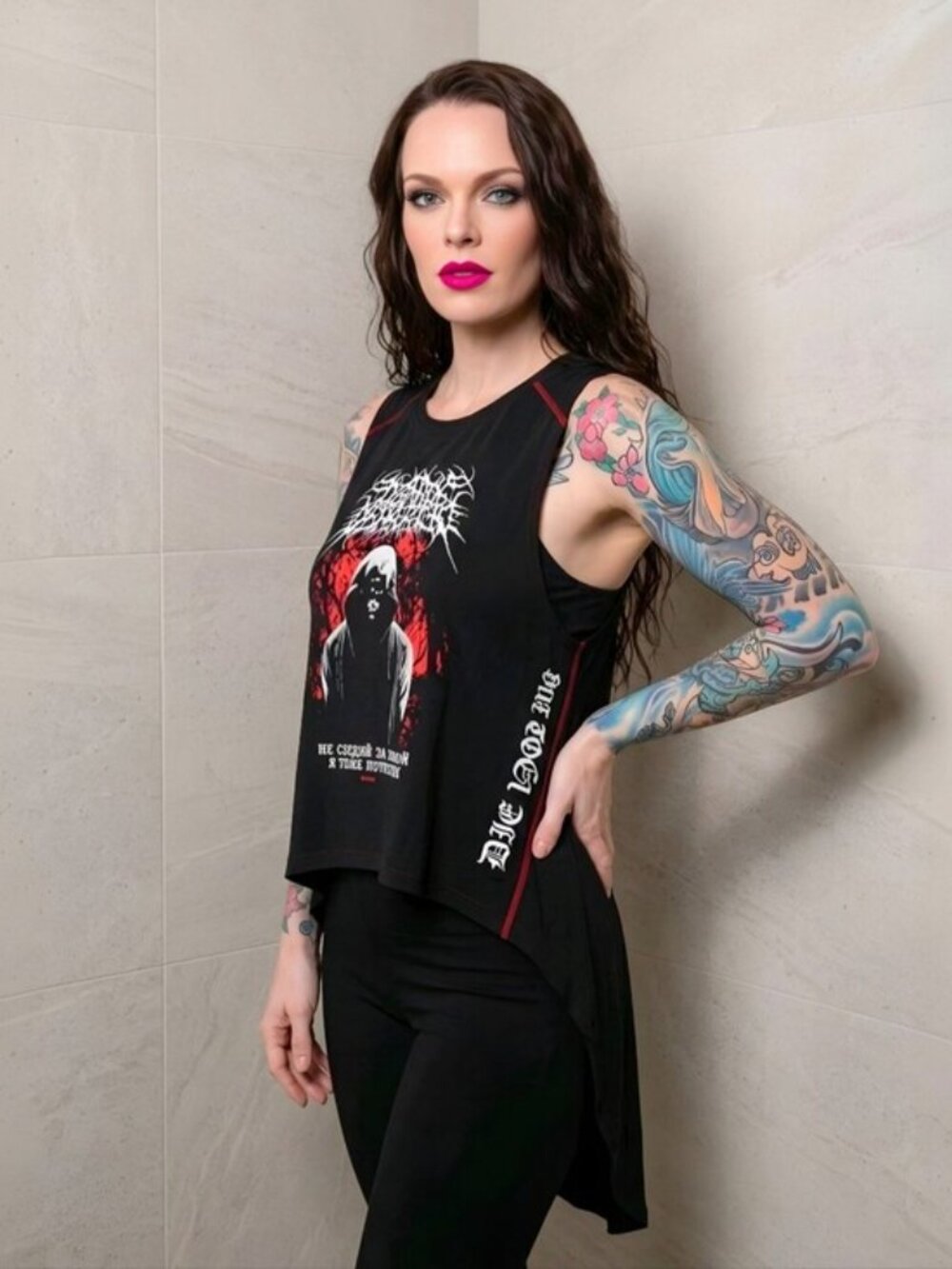 Killstar Departed Maxi Vest Hooded Figure Red Forest High Low Gothic Top Sz L